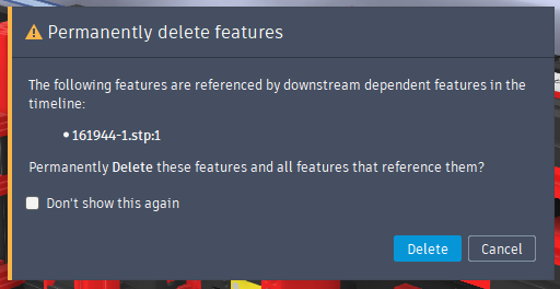 Fusion 360 delete artifact dialog