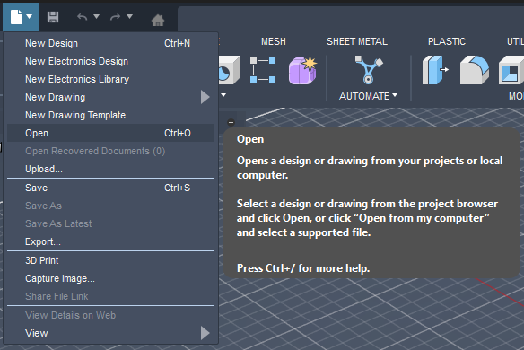 Fusion 360 open file